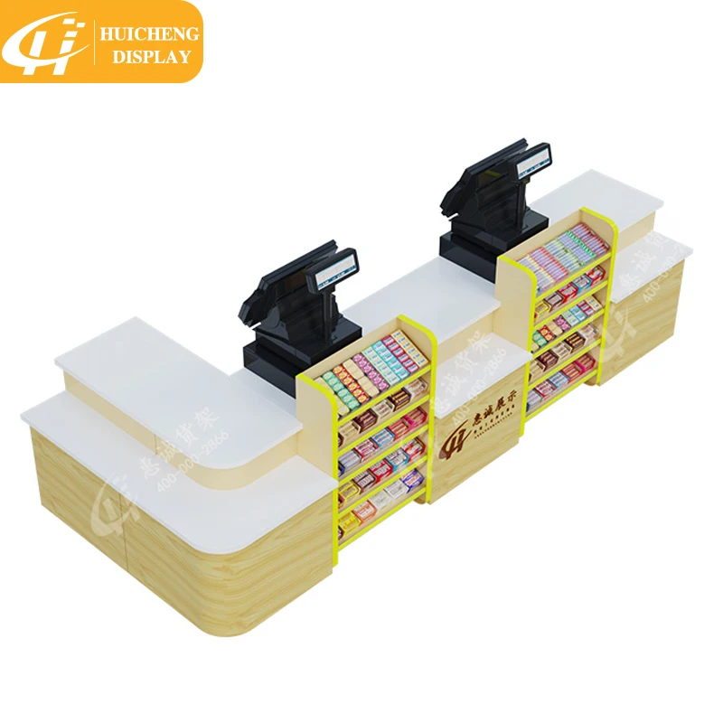 Chain shop frond desk standing wooden counter table boutique cashier counter