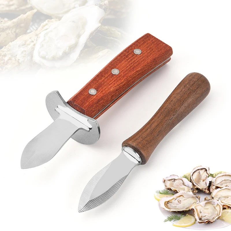 Kitchen household multi-purpose thickened stainless steel oyster knife fish knife oyster knife with wooden handle