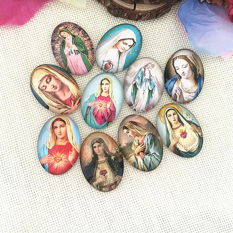 Оптовая продажа, недорогой магнит на холодильник из Овального стекла, Дева Мария, украшение, маленькие подарки, магниты на холодильник из эпоксидной смолы для домашнего декора