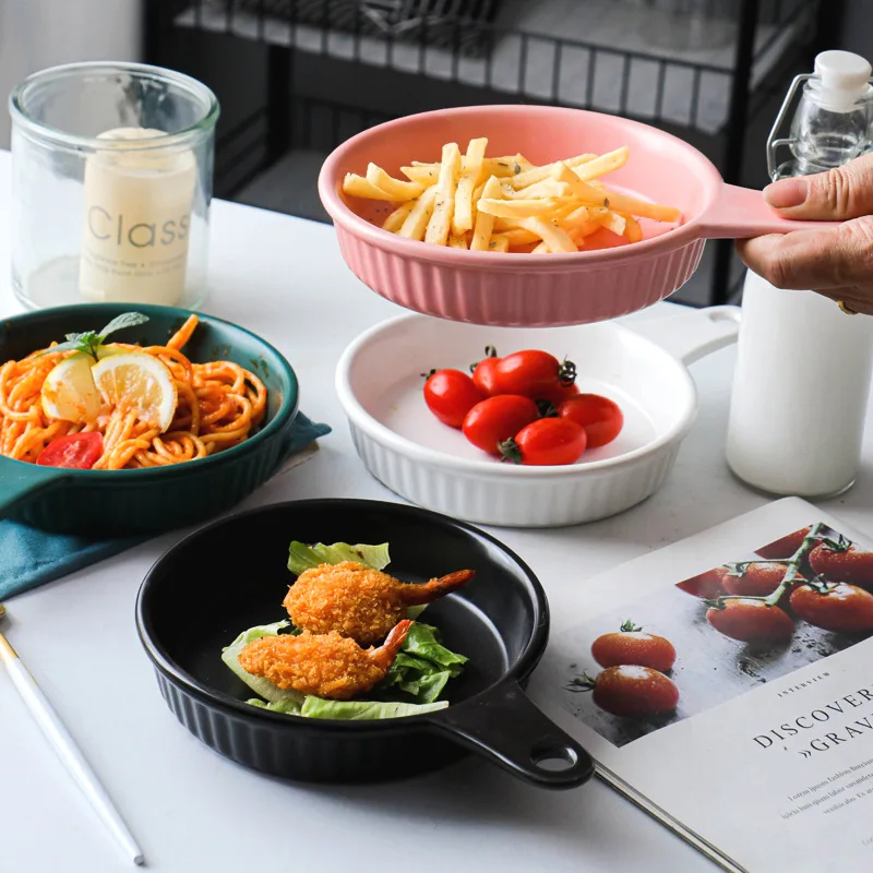 Round Deep Ceramic Serving Baked Rice Trays Baking Dish Sets with Lids