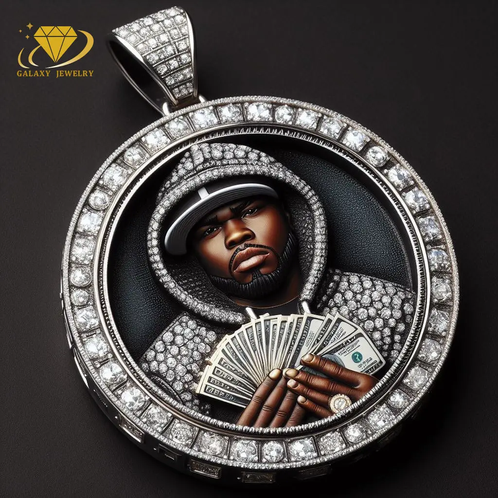 Custom Moissanite Pendant 925 Sterling Silver Picture Pendant Hip Hop 3D Enamel Vvs Mossanite Mens Diamond Memory Pendant