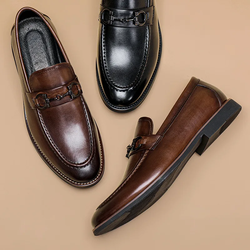 custom wholesale Italian luxury genuine leather slip on loafers formal oxford office dress shoes men