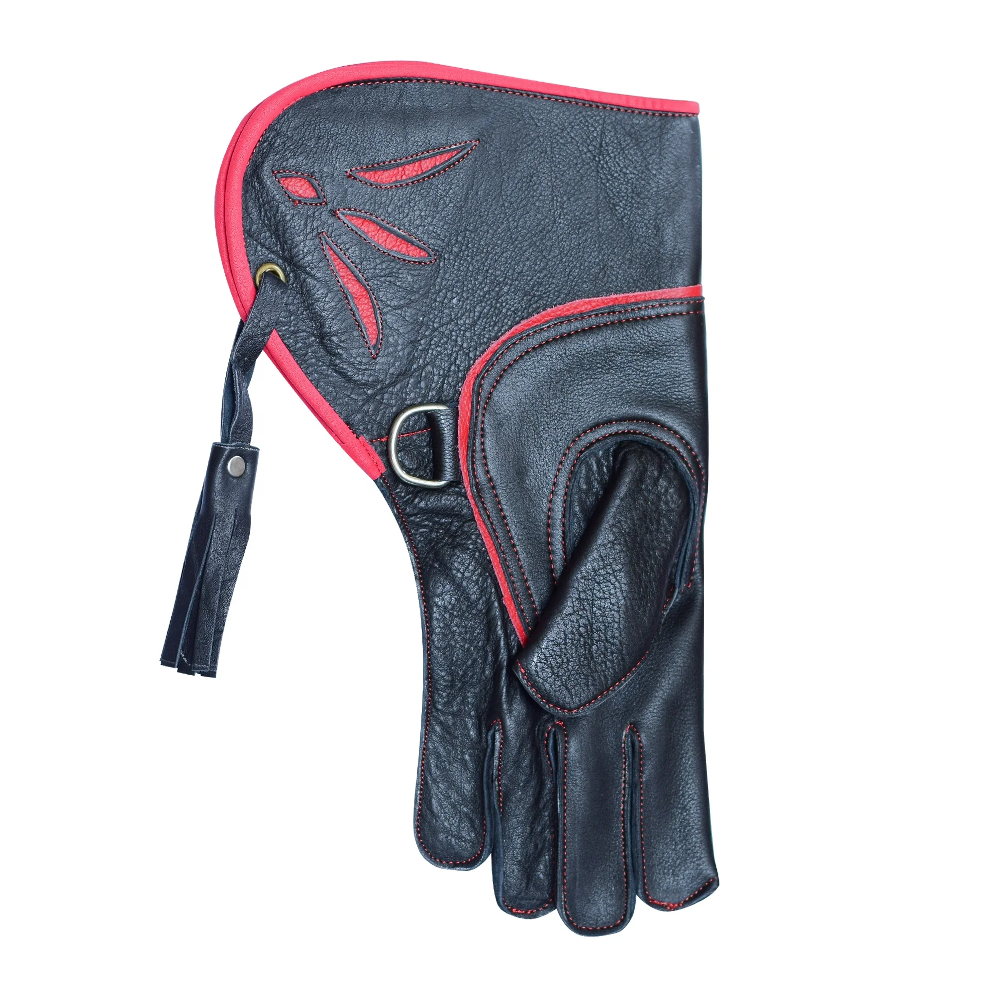 Falcony Gloves Leather Black-Red Spot with Custom Embroidery Eagle Professional Training falconry Gloves