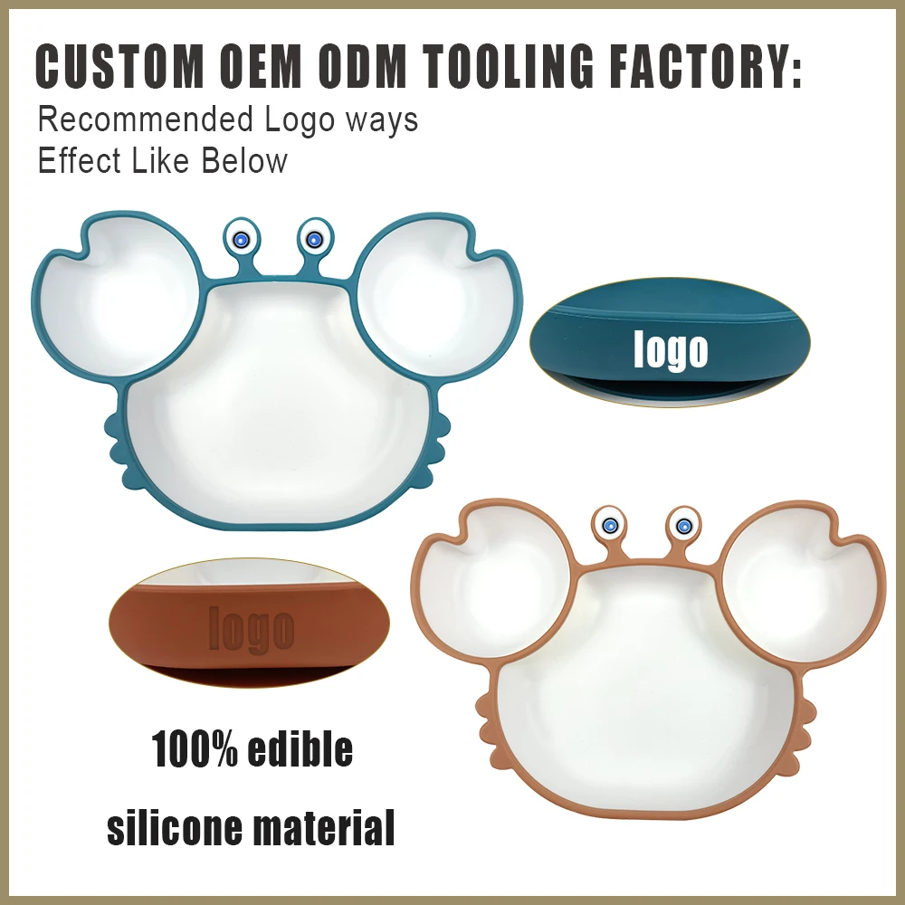 Original Factory Crab Plate Unbreakable Divided Dish Microwave Safe Cute Children Kids Suction Silicone