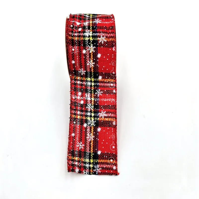 Christmas Party Gift Wrapping Decoration Wire Edge Trim Polyester Plaid Tartan Checker  Ribbon Roll for Bow