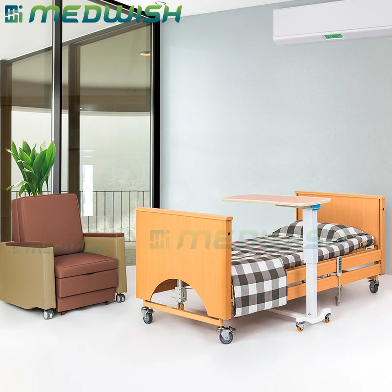 5 функций больница Домашний Уход Кровать высота-Регулируемая Натуральная кровать мебель для спальни набор твердой древесины