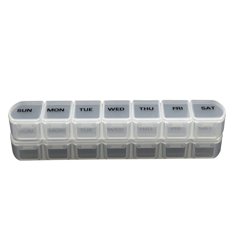 Wholesale Weekly Pill Boxes. Weekly 7-compartment pill box. No bpa. convenient pp food grade material pill box.