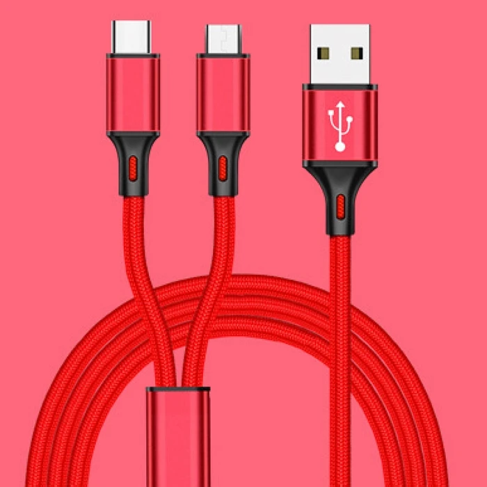 Factory Price 2 in 1 Cable 5V 2.4A Type C Micro USB Fast Charging Wire 1.2M Nylon Braid Y Splitter Mobile Phone Cables