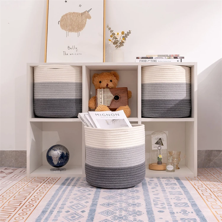 3-Pack Durable Woven Cotton Storage Cube Organizer Bookcases Shelf Fabric Baskets Bins for Organizing