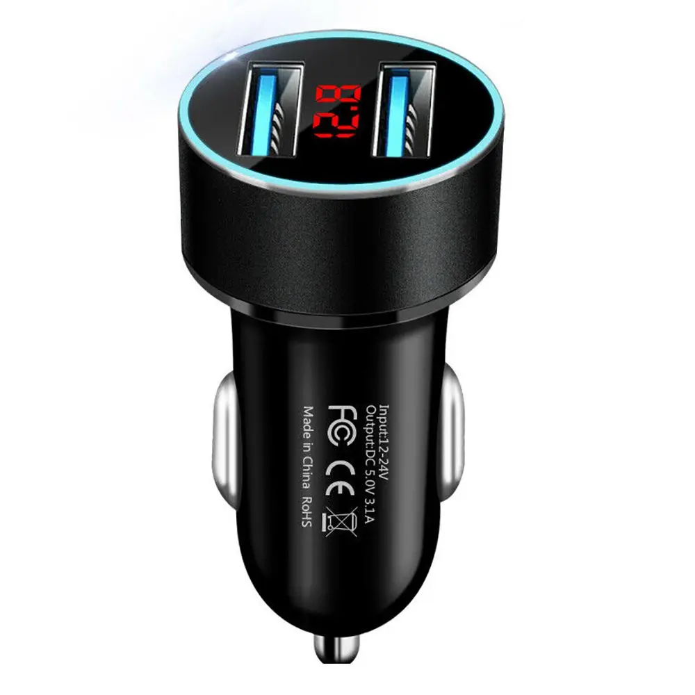  Универсальное автомобильное зарядное устройство с двумя USB-портами QC3.0 + 2 4 A и светодиодным цифровым