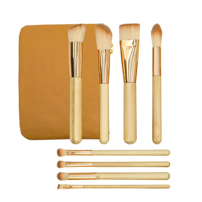 Fashion 8PC Yellow Makeup Brush Set Low MOQ Vegan Womens Cosmetics Make Up Brushes Quality Tools Set With Case Wholesale