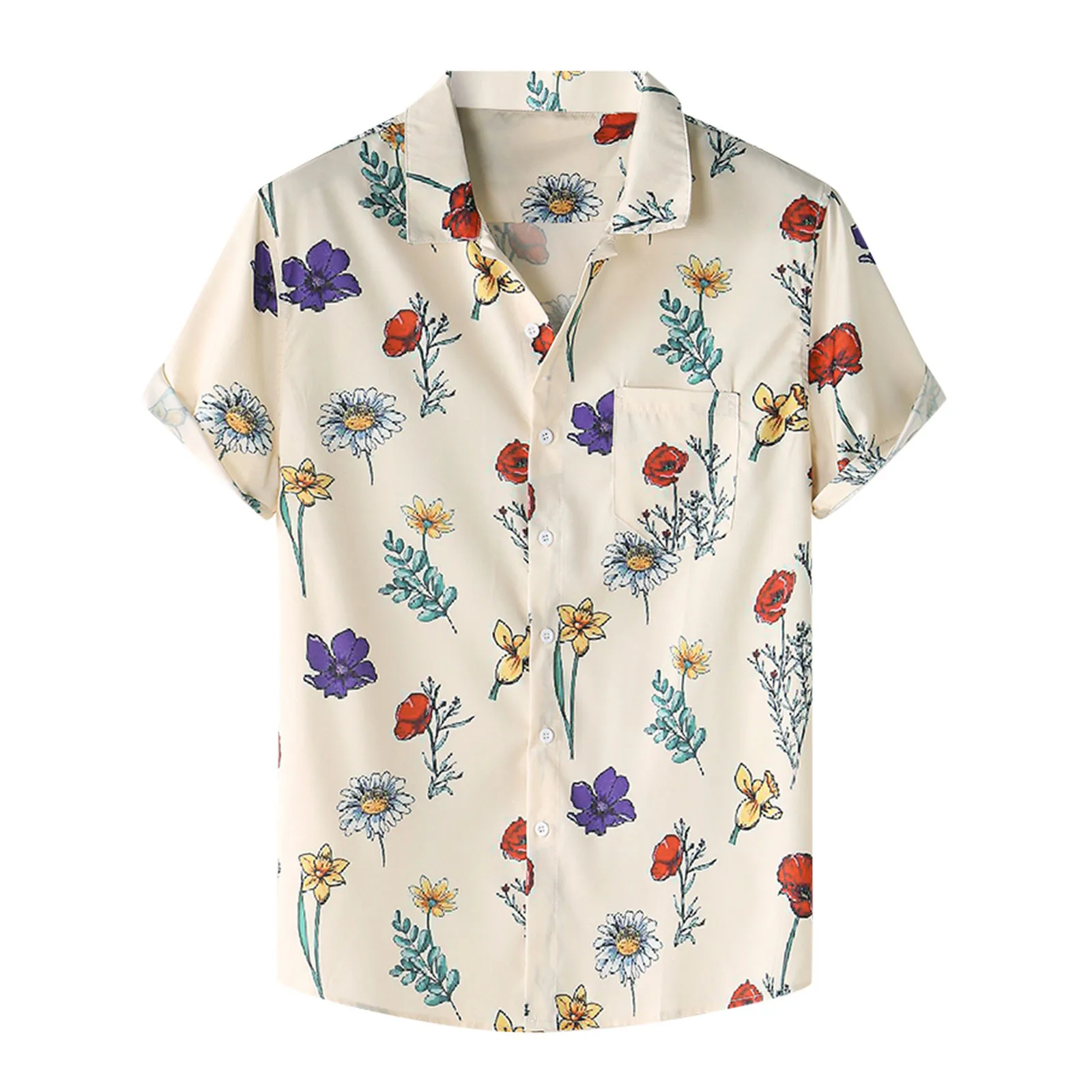 OEM ODM Custom Logo Shirt Men Floral Loose Baggy Casual Hawaii Holiday Beach Shirt Tee Tops Buttons Blouse National Style