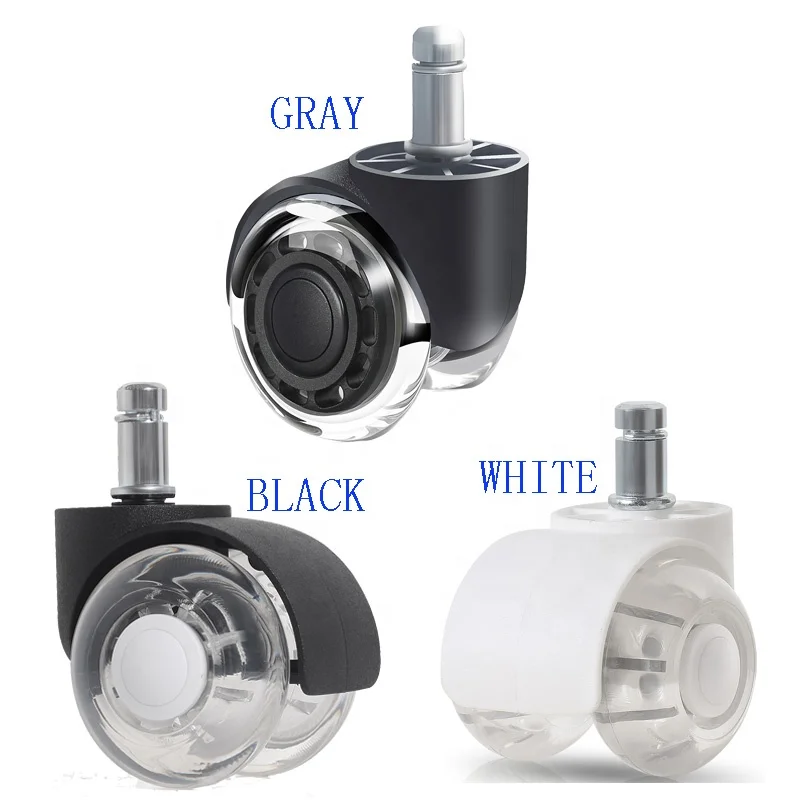heavy duty capacity 60kgs furniture Swivel Stem  caster wheels 2 inch Gray PU transparent office chair caster wheel