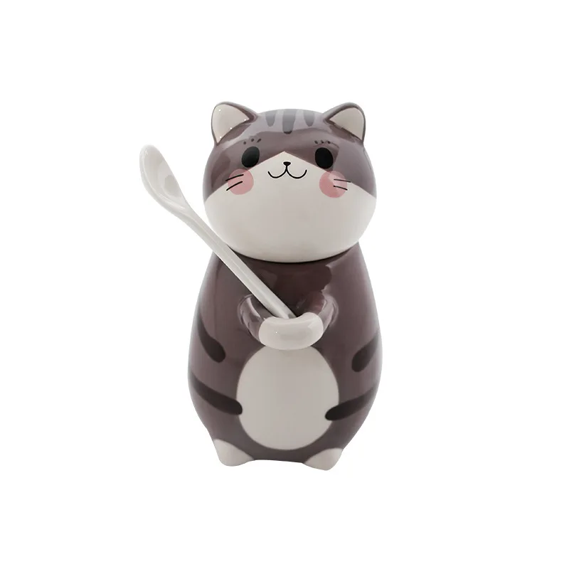 Couple Cup Japanese Cartoon Cute Cat Ceramic Cup Breakfast Milk Coffee Cup With Lid