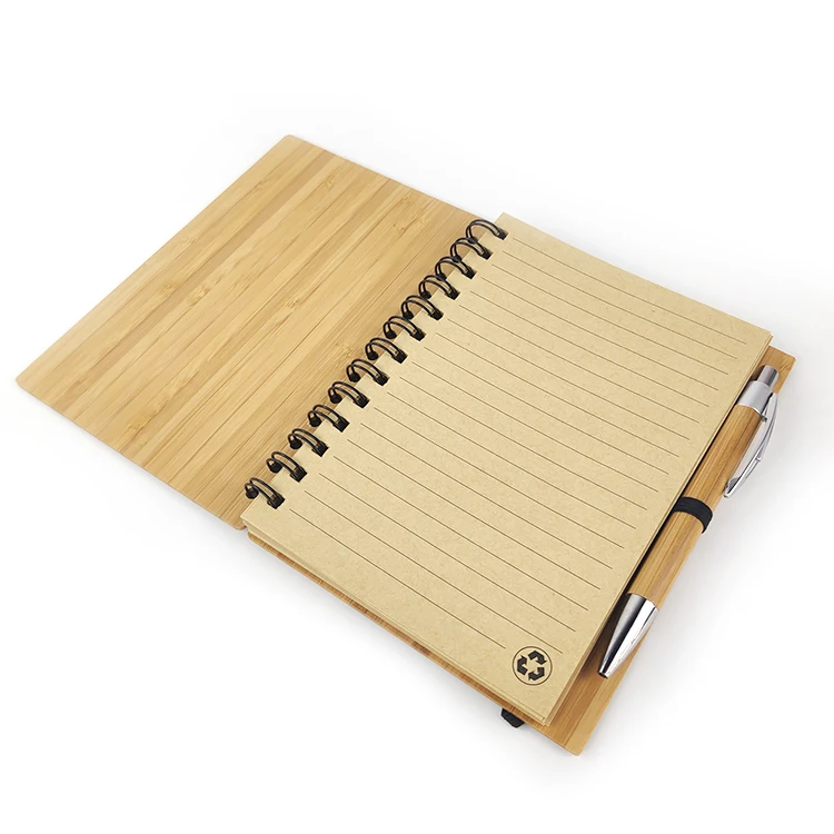 
OEM Custom Eco Friendly Spiral Bamboo Notebook With Pen 
