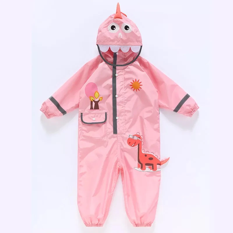 Baby dinosaur raincoat overall rain suit cute jumpsuit conjoined rain jacket camo waterproof PU coated durable colorful kid