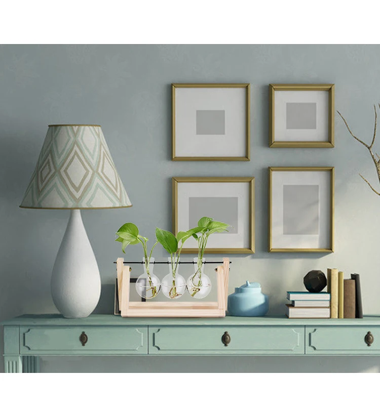 glass bulb vase with wooden stand wood base hydroponic vase