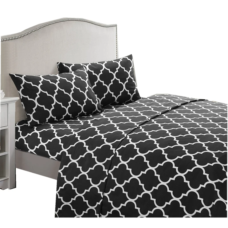 Fashion Home Textiles Stamping 4 pcs Bedsheets Sets Microfiber Printed Bedding Fitted Sheet and Pillowcase Wholesale