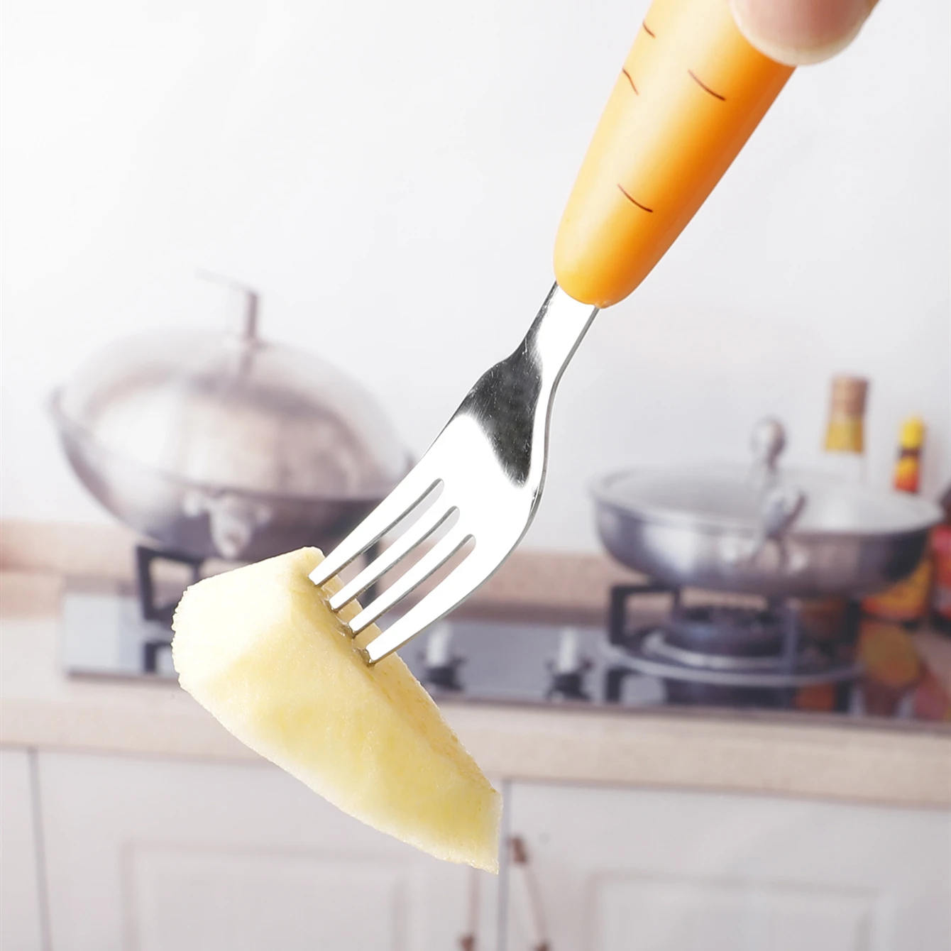 Kitchen tableware cute cartoon radish shape 3pcs kids stainless steel spoon and fork set