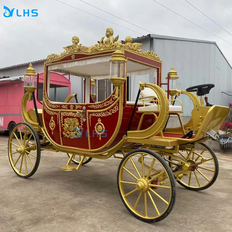 Luxury four wheels royal wedding horse carriage pumpkin princess horse cart sightseeing ride on car