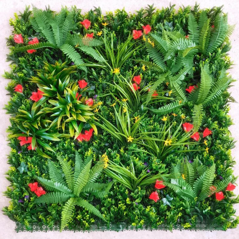 Wholesale Faux Boxwood Hedge Plant Wall Tropical Jungle Plastic Green Flower Wall Panels Artificial Grass Wall Design For Decor