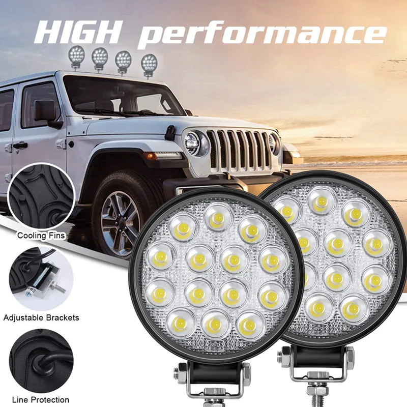 Motorcycle Spotlight 42W 6000K 4200LM Circular Waterproof LED Work Light for Off-Road Suv / Boat / 4X4 Jeep / Truck