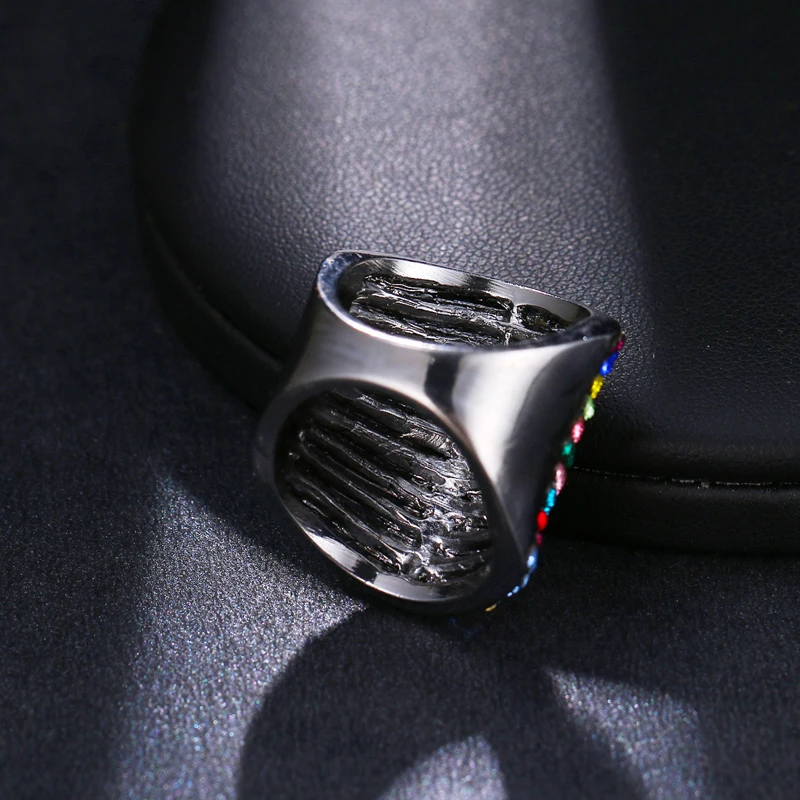 Emmaya Rainbow Colorful bohi jewelry Crystal Zircon Chunky Silver Plated Cool Ring For Women Men Party Gift