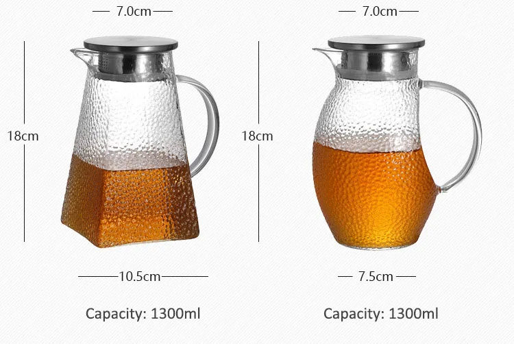 1.3L hammer pattern new style chinese glass teapot pitcher  with 304 lid