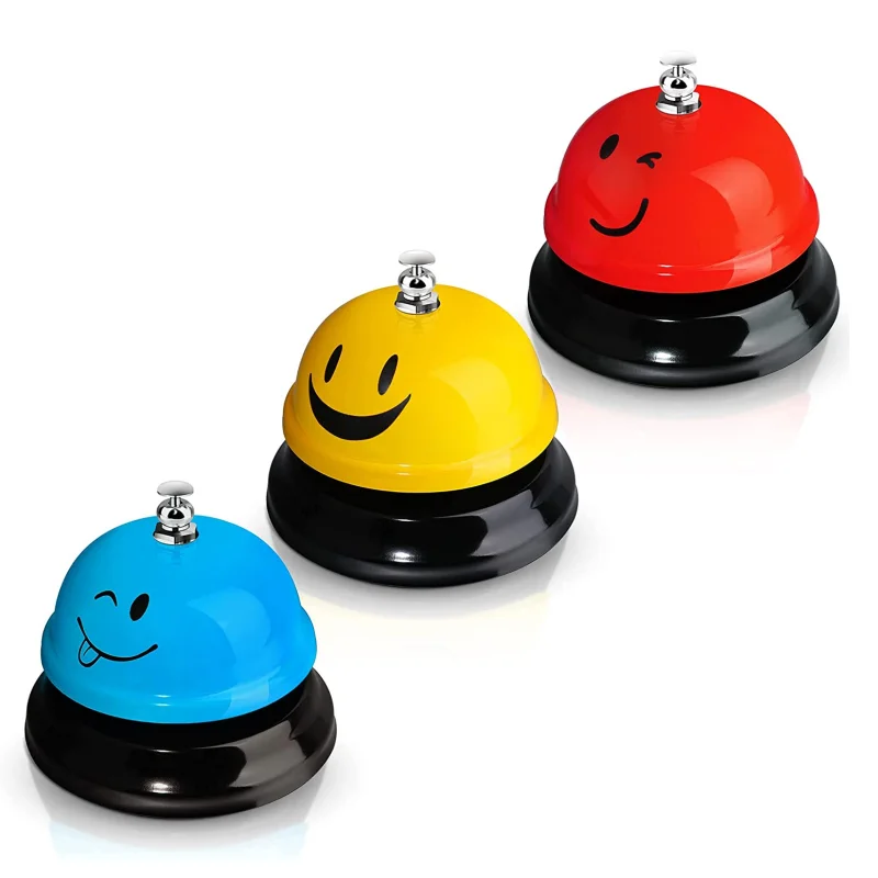 Custom Desk Bell Smile Face Metal Anti-Rust Colorful Front Reception Table Call Bell Hotel Restaurant Bar Ring Service Bell