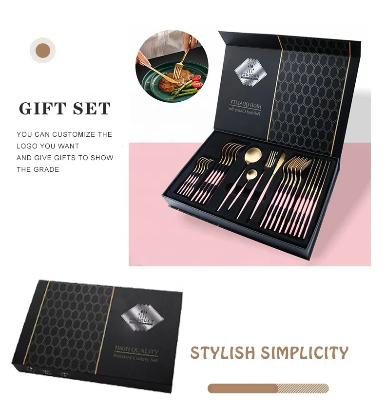 Luxury pink Gold Wedding Spoon Fork Set Couverts or Rose Metal Cubiertos Cutlery Stainless Steel 1810 Silverware Flatware