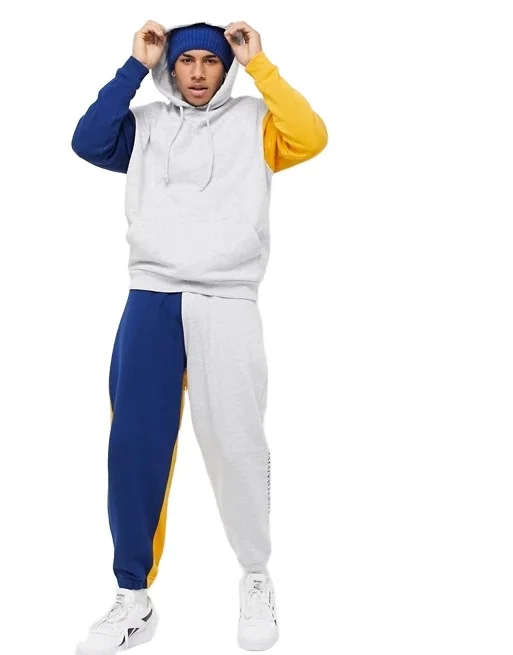 KY Winter Joggers for Men Oversized Drawstring hood Overhead Pouch pocket Ribbed Trims Co-ord Fitted Cuffs Joggers Tracksuits