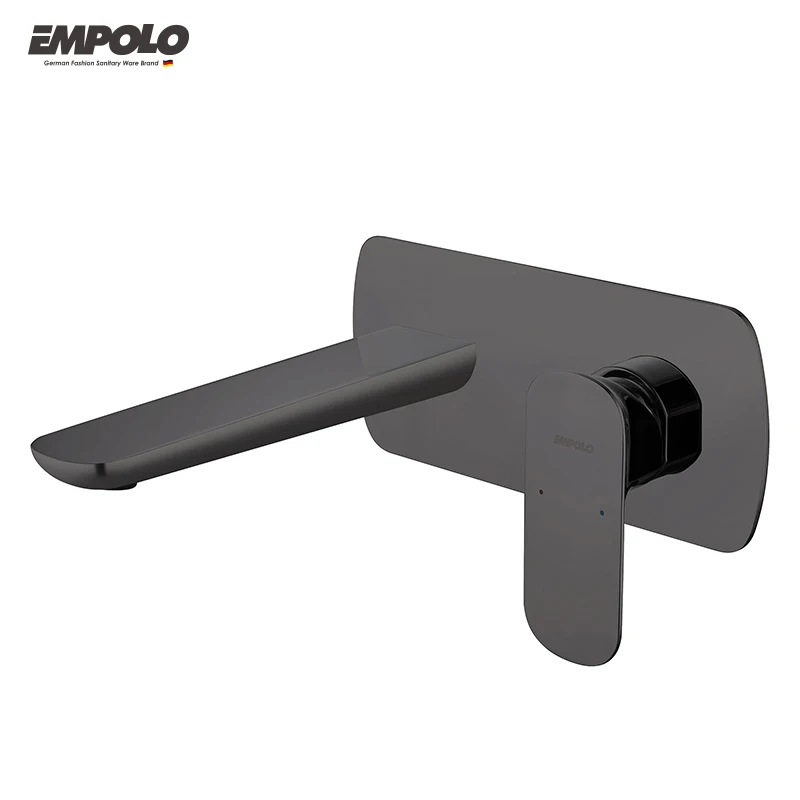 Empolo Watermark gun metal Wall Mounted Brass Wash Basin Single Handle Tap With Hot And Cold Wall Faucet Wall Mount Faucets