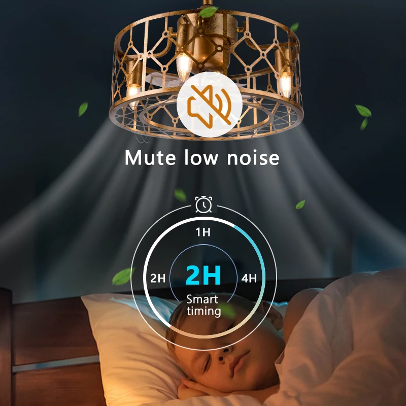 SLYNN Ceiling Fans with Lights Gold Bladeless Ceiling Fan with Remote Control 6 Speeds Reversible Motor Ceiling Fan Light