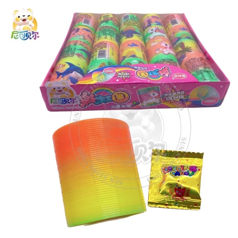 Factory New Product Manufacturer Wholesale Plastic Funny Rainbow Spring Hoop Toy With Sweets Candy For Kids