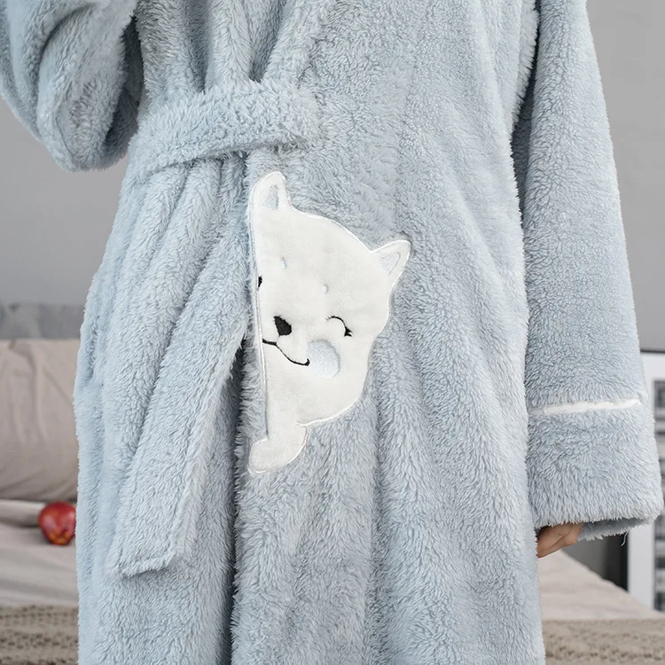 wholesale custom winter warm pjs ladies plus size cartoon cute cat flannel pyjamas velvet robe sleepwear women Pajamas Robe