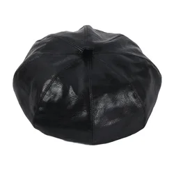 Simple PU Leather Beret Ladies Solid Color Adjustable Painter Hat Autumn Outdoor Travel Cap Male British Style Hats