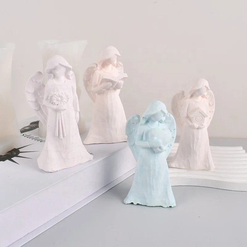DM618 Angel Candle Silicone Mold Epoxy Resin Holding Flower Book House Heart Little Girl Mould