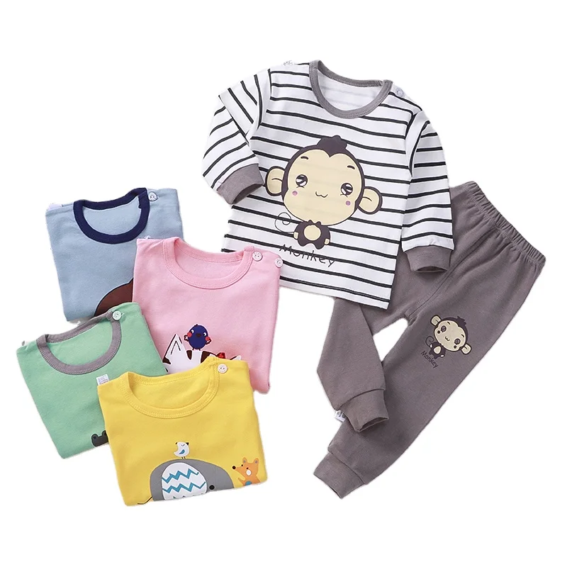 Wholesale casual home wear 100% cotton cute baby printing kids pajamas set