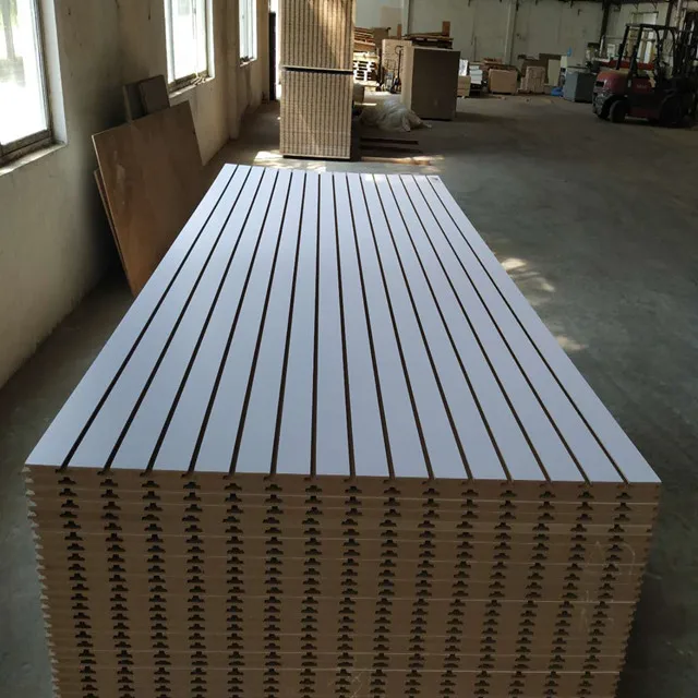 Hot sale 1220*2440mm 1220*1220mm size 15mm 16mm 17mm 18mm 20mm thickness Melamine faced slatwall for mall