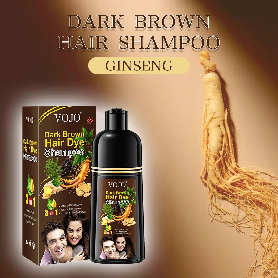 Wholesale hair dye color 3 in 1 herbal ginseng semi-permanent brown black hair dye shampoo permanent hair coloring dye