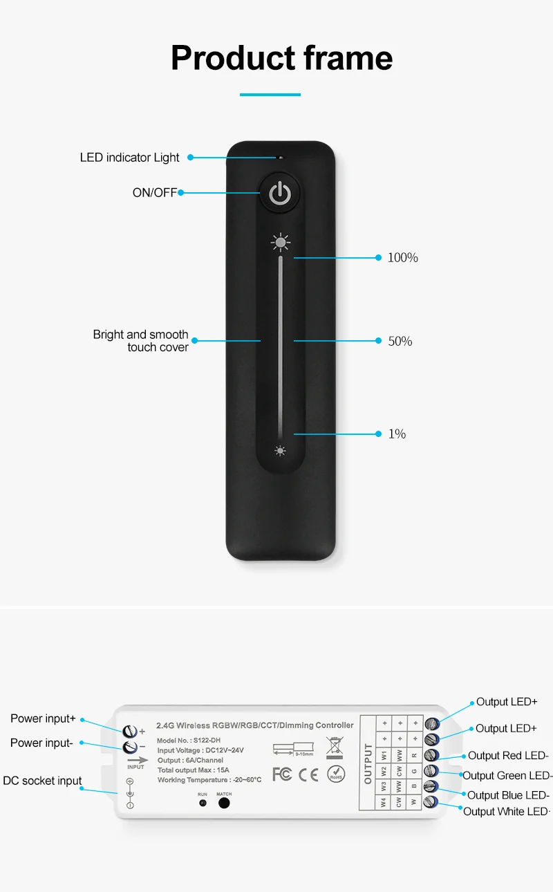 2.4G Wireless RGBW RGB CCT Dimmer dimming controller  Ultra Thin Touch Slide Wireless Remote Control