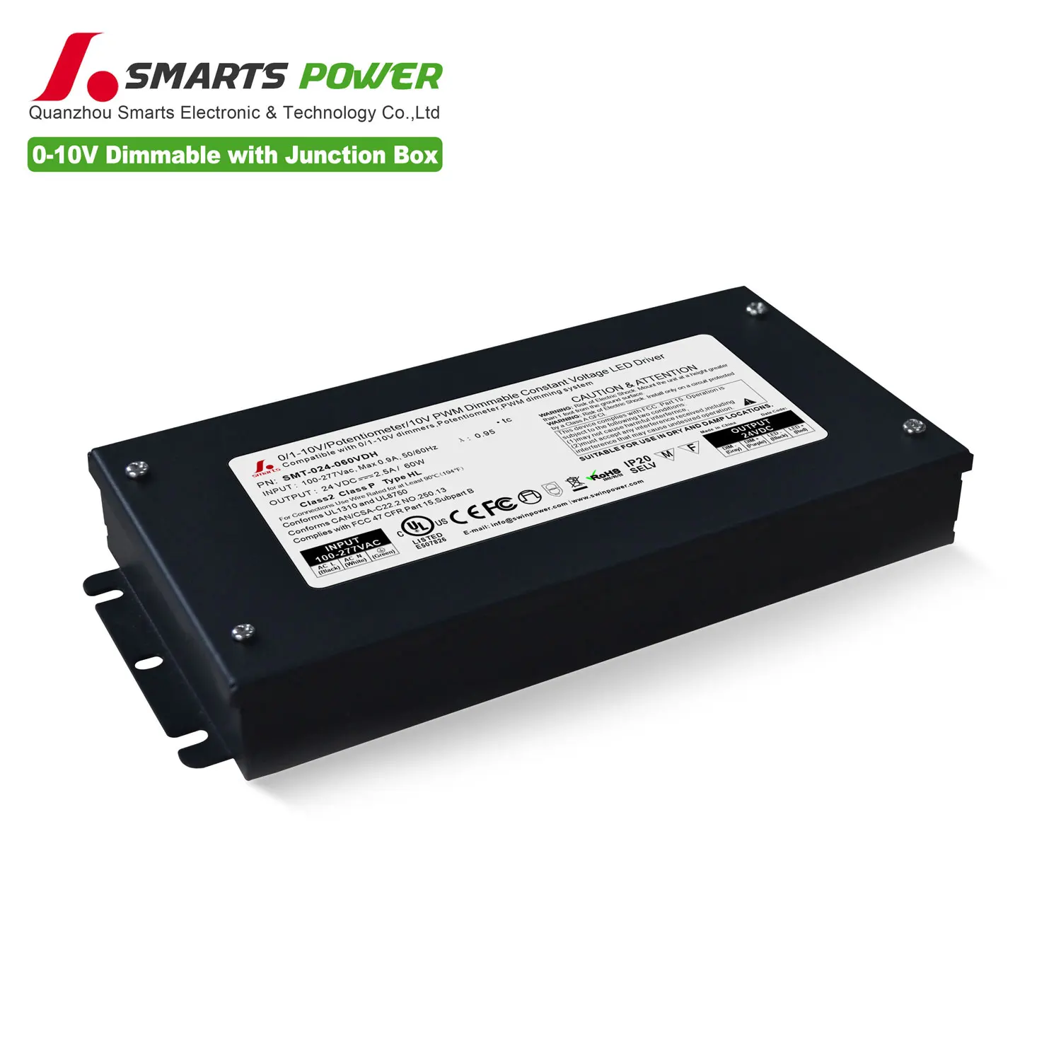 0-10v led transformer 60w 12V 24V constant voltage ac dc LED power supply with junction box