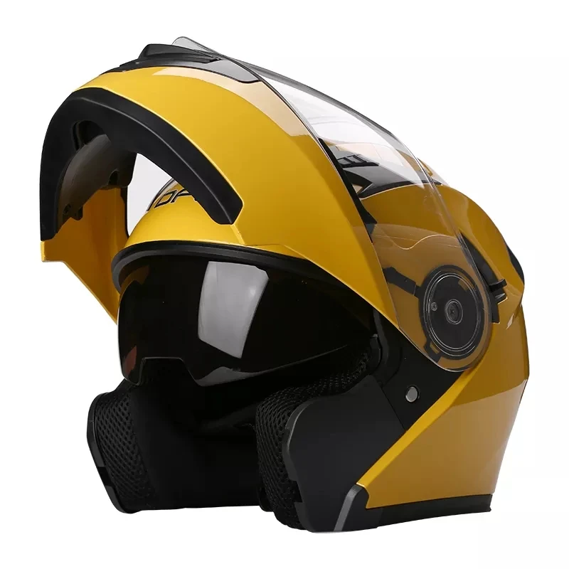 Cross Modular Man Women Yellow Motorcycle Flip Up Helmet With Dual Visor