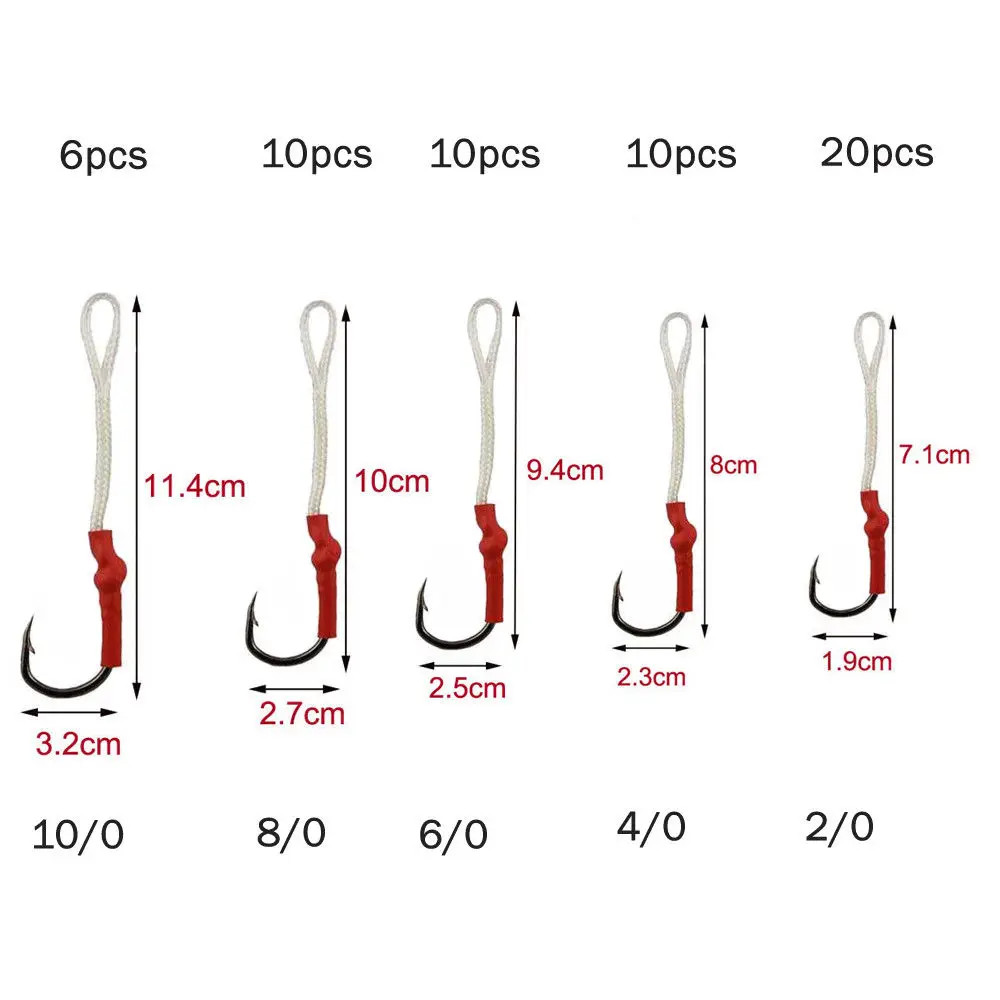 106Pcs/Box  2/0-10/0 Stainless Steel Jigging Hooks Live Bait Hook with PE line Saltwater Fishing Hooks