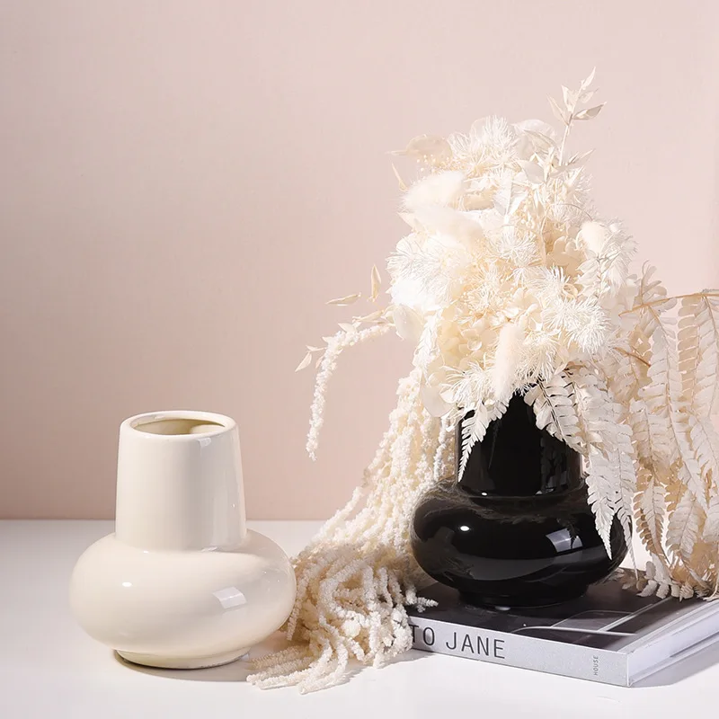 Modern Simple Ceramic Vase Wide Mouth Flower Arrangement Vase Scandinavian Style Home Decoration Arrangement Dried Flower Vase