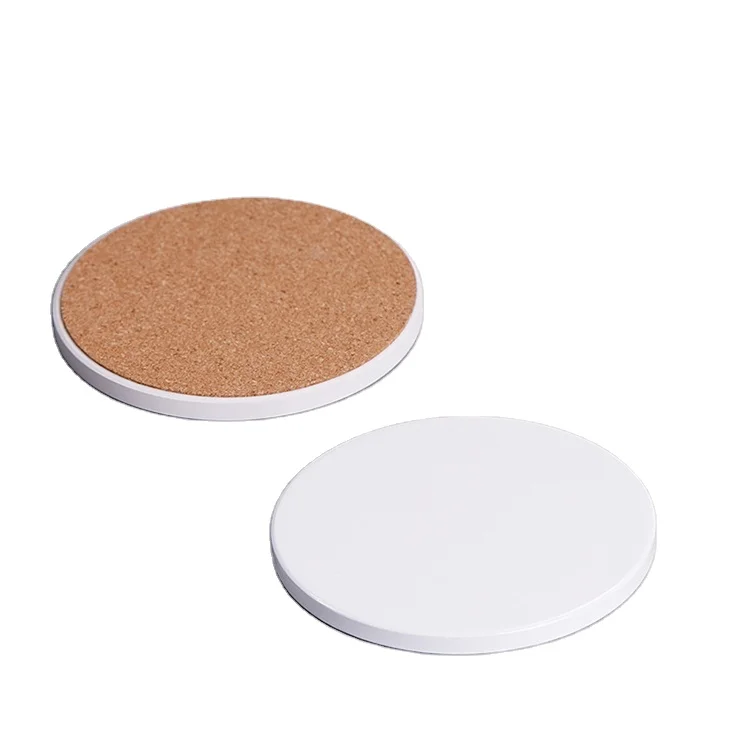 Wholesale Custom Sublimation Printed Promotional Absorbent Drinks Non-slip Glossy Round Ceramic Coasters With Cork Base