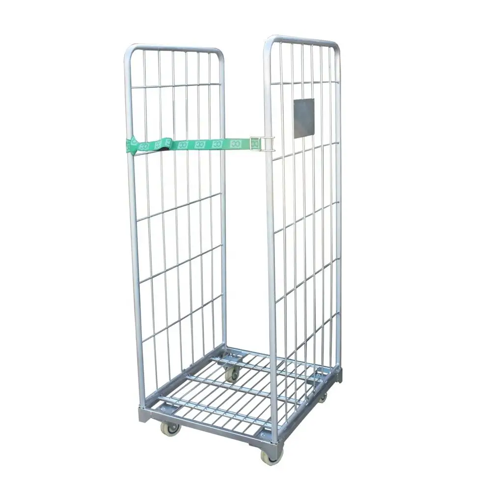 Metal Storage Cage Warehouse Four Wheel Folding Cart Rolling Steel Trolley