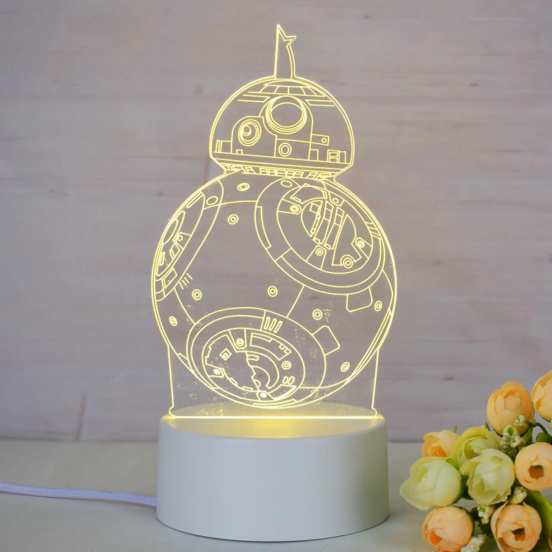 Wholesale Home Decor Art Toys White Soldier Kaw Figure Star LED Light Acrylic lamp 3D Vision Light Doll Decoration Wars