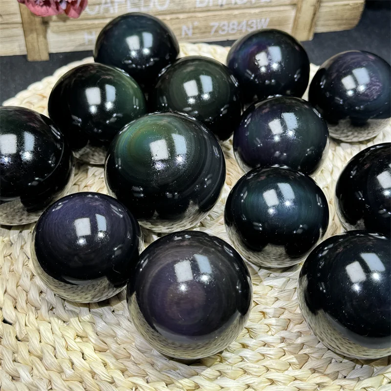 High quality natural crystal fengshui stone carving handmade ball rainbow obsidian sphere for gifts