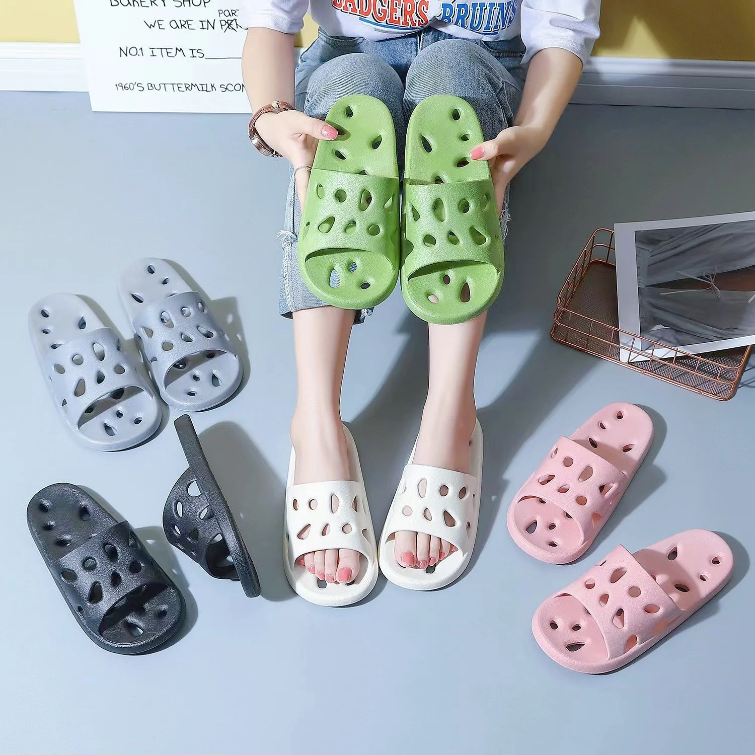 China wholesale non slip slides sandals for women pvc ladies slippers